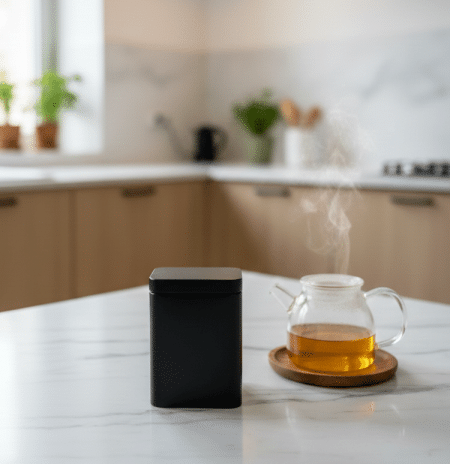 Lata de chá preta fosca - lata -